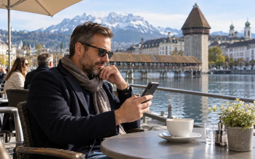 22bet app in der Schweiz: erwachsene Person prüft Kontoinformationen in einer Schweizer Alltagsszene