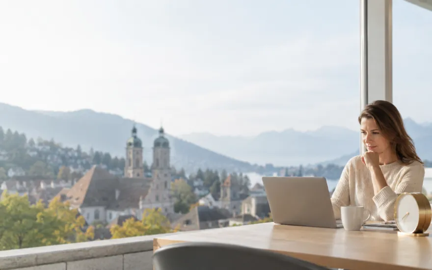 online casino echtgeld schnelle auszahlung in der Schweiz: erwachsene Person prüft Kontoinformationen in einer Schweizer Alltagsszene