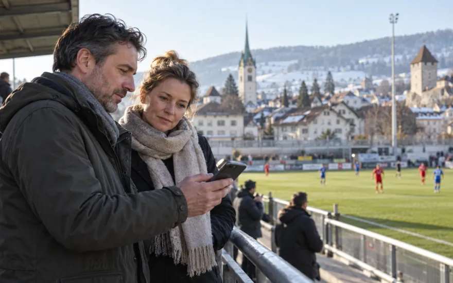sportwetten schweiz in der Schweiz: erwachsene Person prüft Kontoinformationen in einer Schweizer Alltagsszene