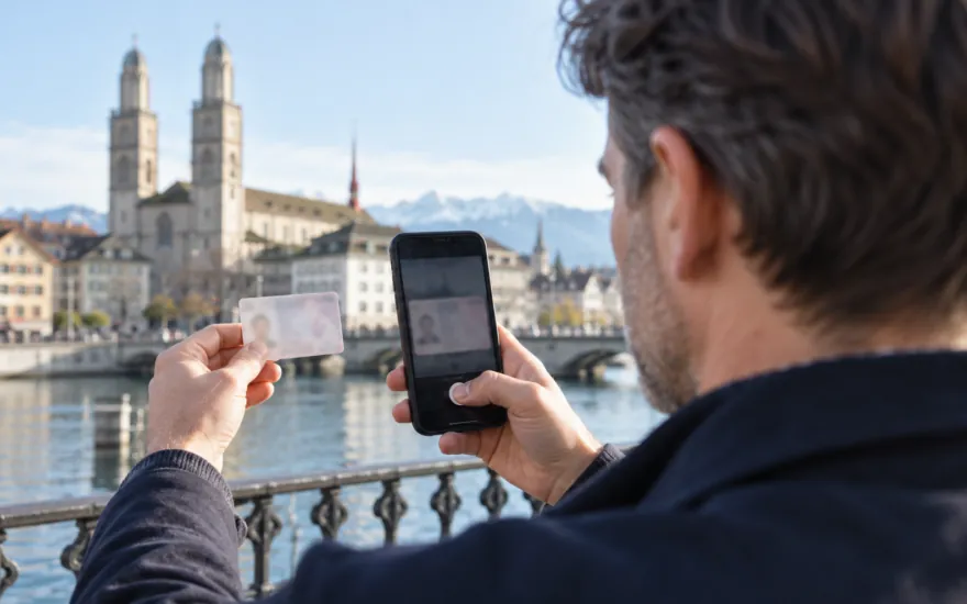 22bet verifizierung in der Schweiz: erwachsene Person prüft Kontoinformationen in einer Schweizer Alltagsszene